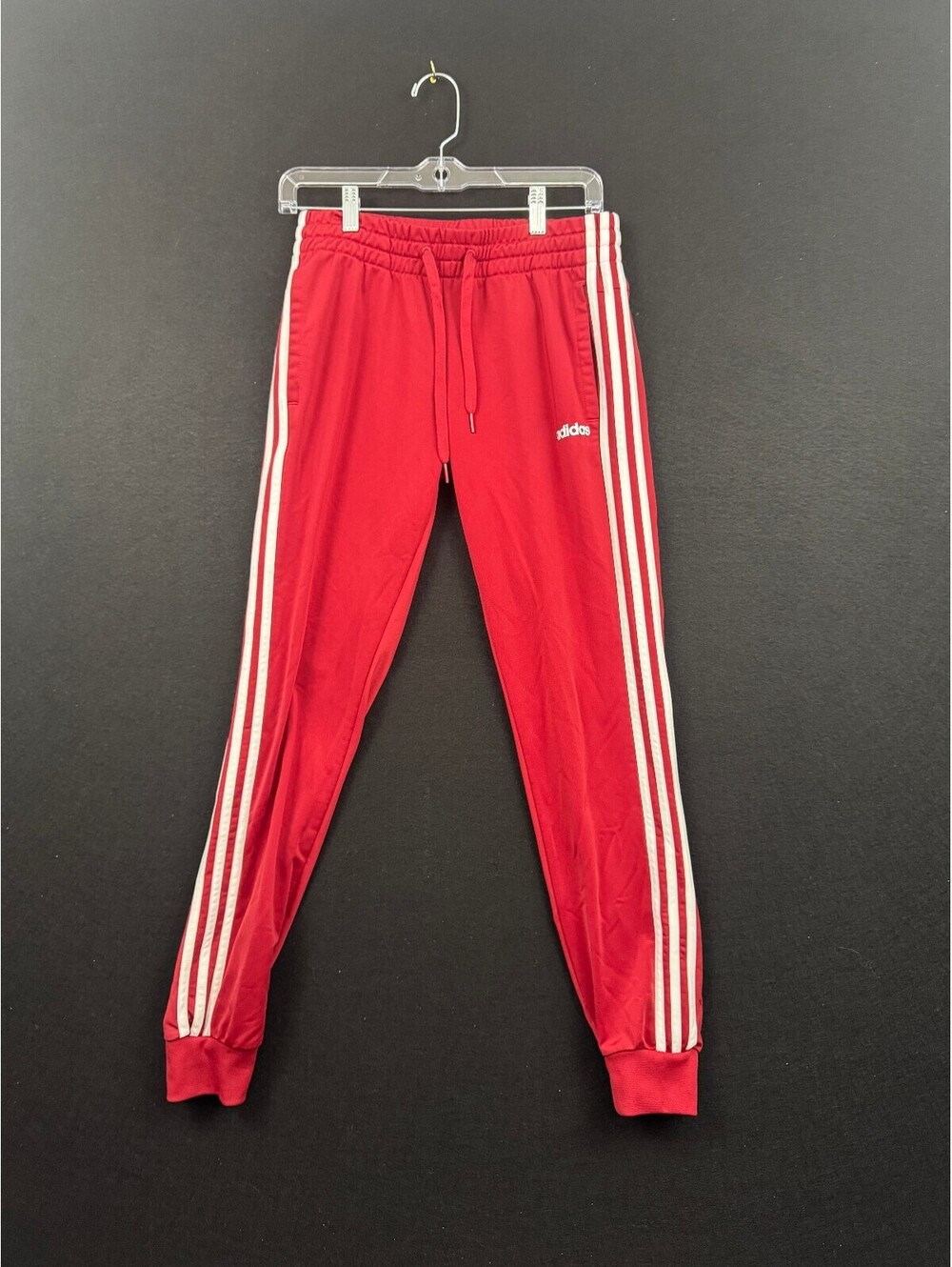 adidas Red Jogger Track Pants with White Stripes, Size S